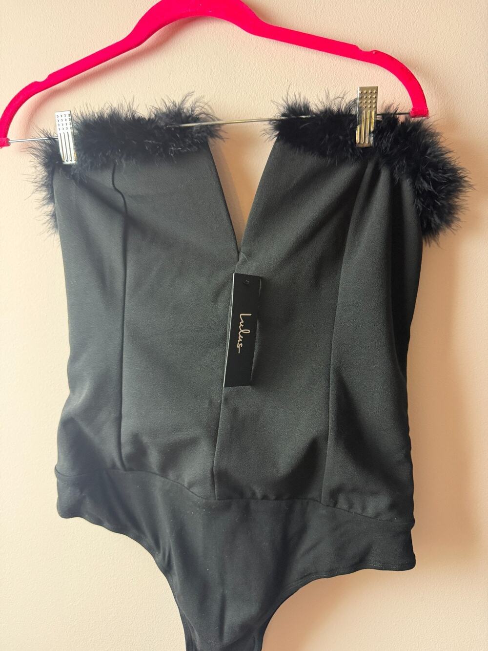 NWT Lulus Staying Basic Faux-Fur Strapless Bodysuit Black Size Large L NEW
